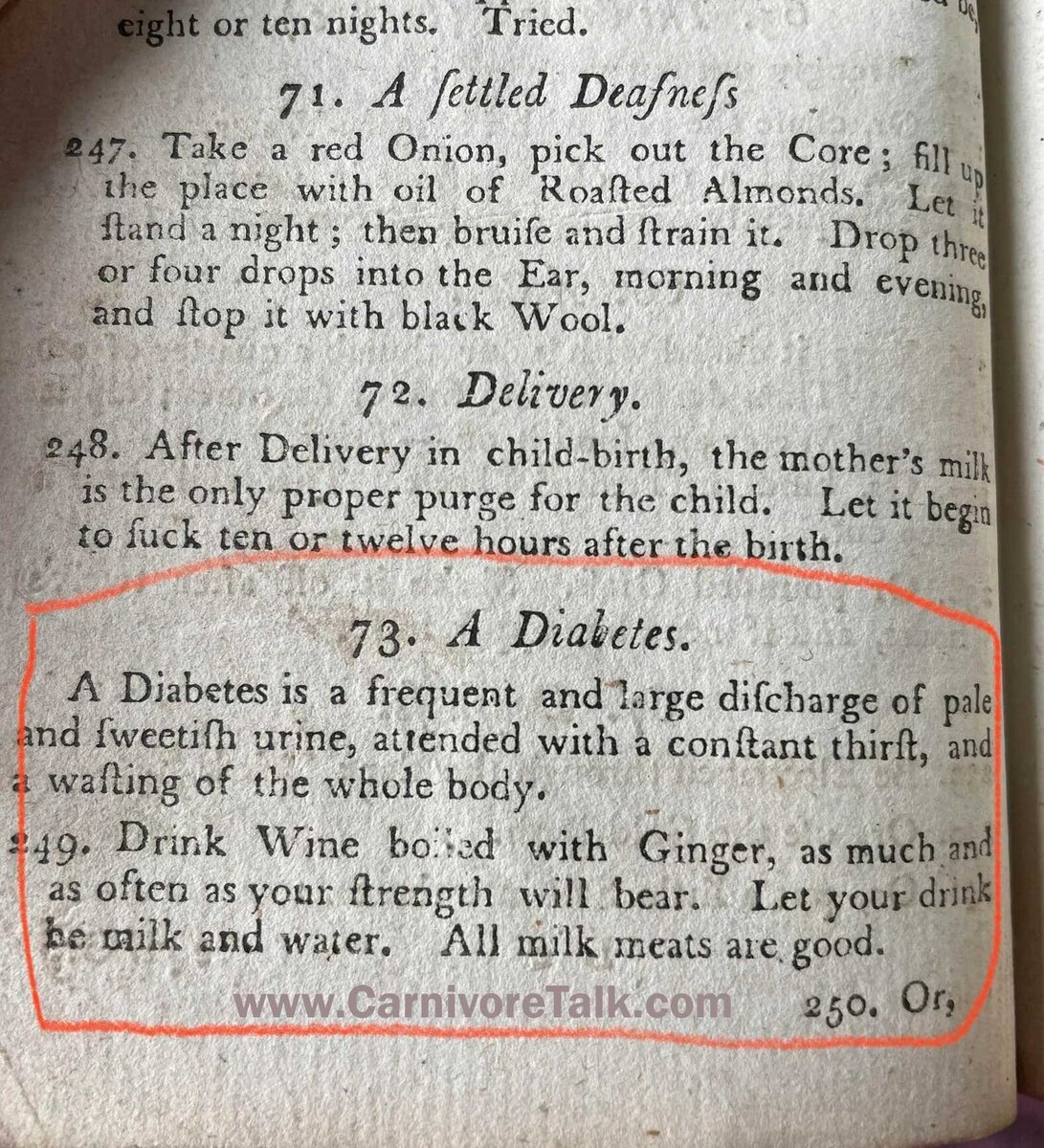 Meat prescribed for diabetes in the 1700's