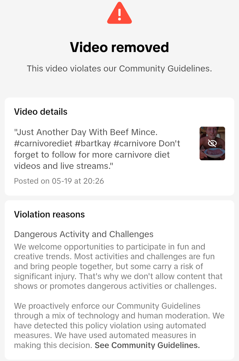Tiktok censored my carnivore video lol